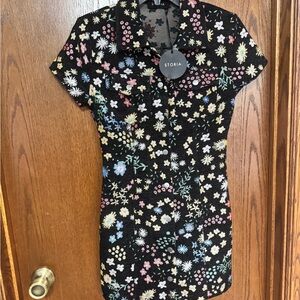 Storia Black Dress with Multicolor Floral Design NWT